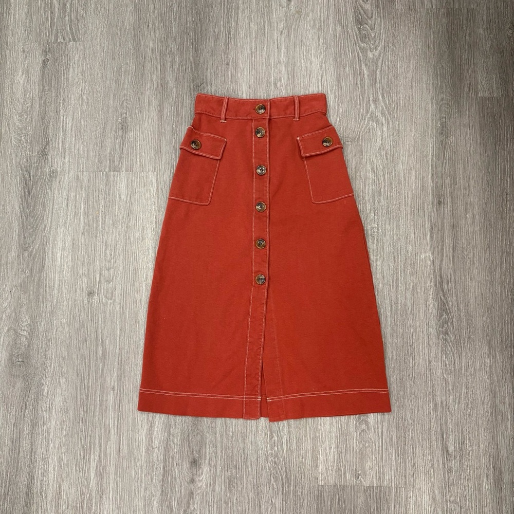 Paris Atelier & Other Stories Terracotta Button-Front Midi Skirt